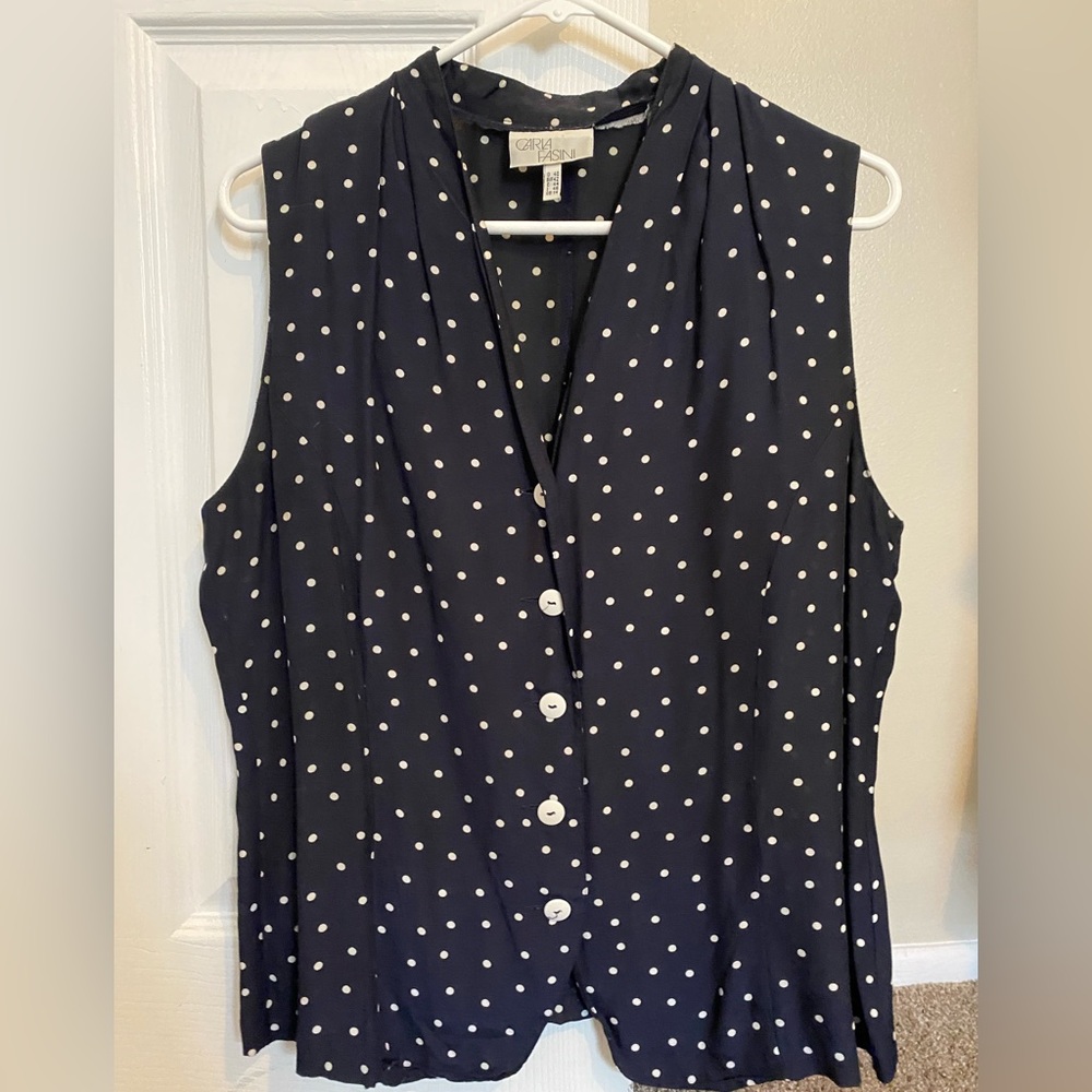 Vintage Navy Polka Dot Sleeveless Blouse